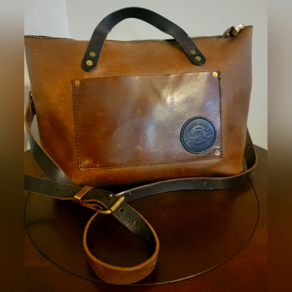 Brown Leather Tote Bag with Adjustable Strap